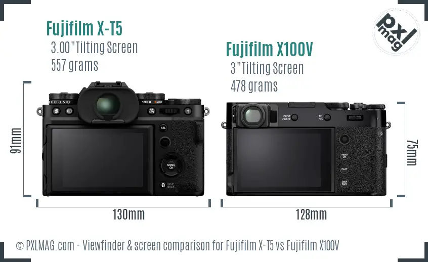 Fujifilm X-T5 vs Fujifilm X100V Screen and Viewfinder comparison