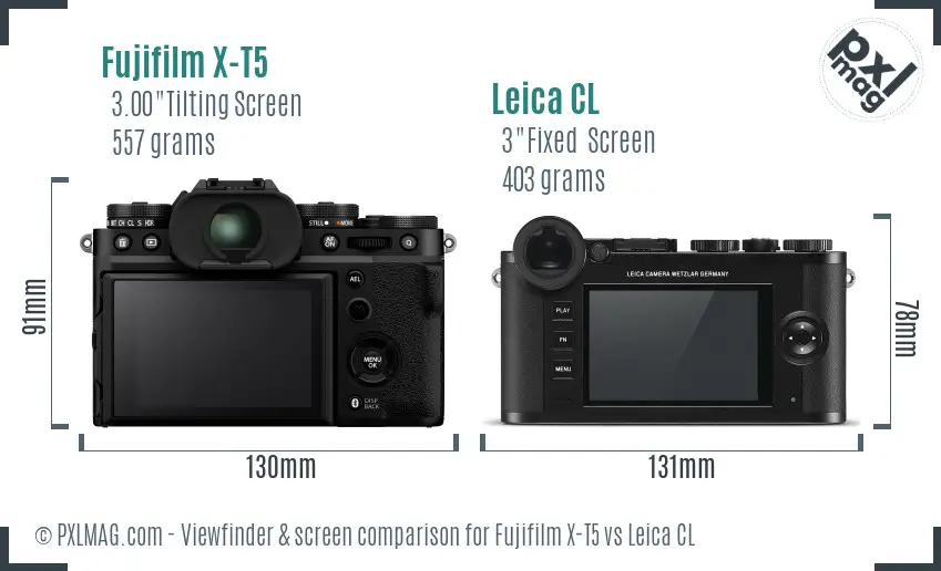 Fujifilm X-T5 vs Leica CL Screen and Viewfinder comparison