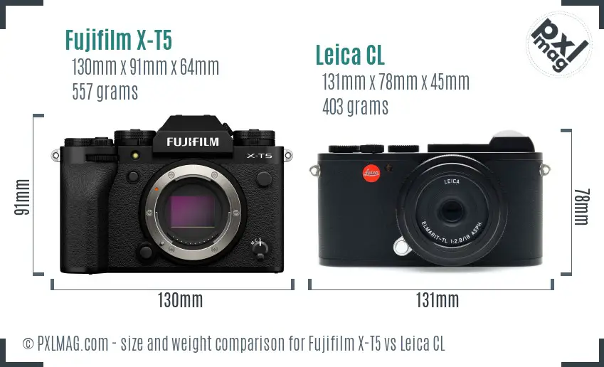 Fujifilm X-T5 vs Leica CL size comparison