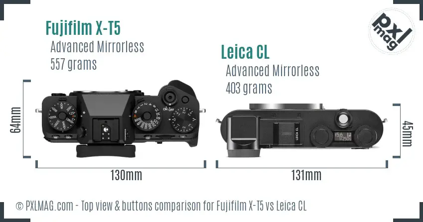 Fujifilm X-T5 vs Leica CL top view buttons comparison