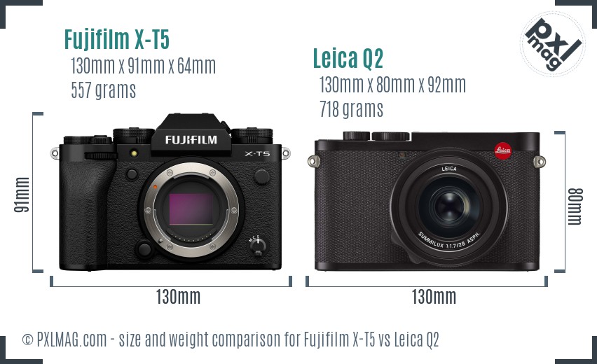 Fujifilm X-T5 vs Leica Q2 size comparison