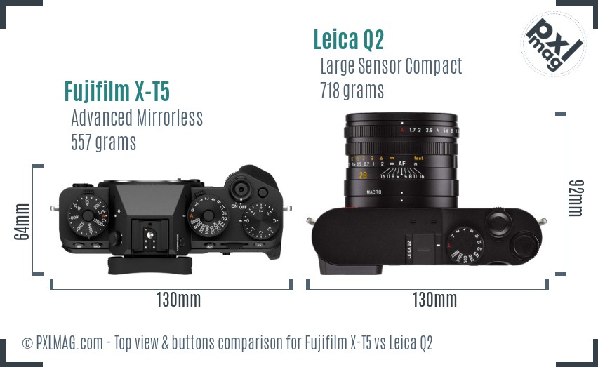 Fujifilm X-T5 vs Leica Q2 top view buttons comparison