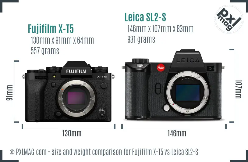 Fujifilm X-T5 vs Leica SL2-S size comparison