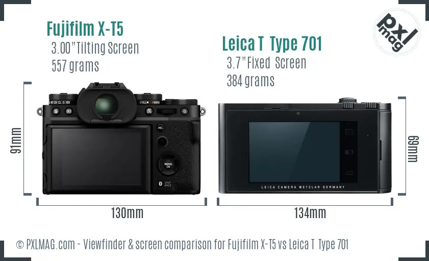 Fujifilm X-T5 vs Leica T  Type 701 Screen and Viewfinder comparison