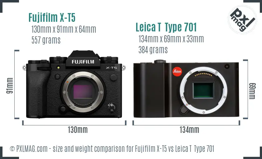 Fujifilm X-T5 vs Leica T  Type 701 size comparison