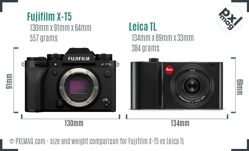 Fujifilm X-T5 vs Leica TL size comparison