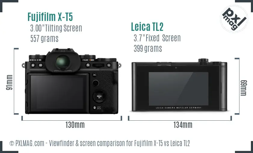 Fujifilm X-T5 vs Leica TL2 Screen and Viewfinder comparison