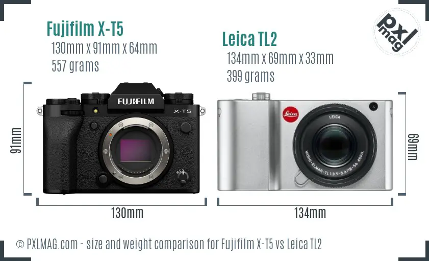 Fujifilm X-T5 vs Leica TL2 size comparison