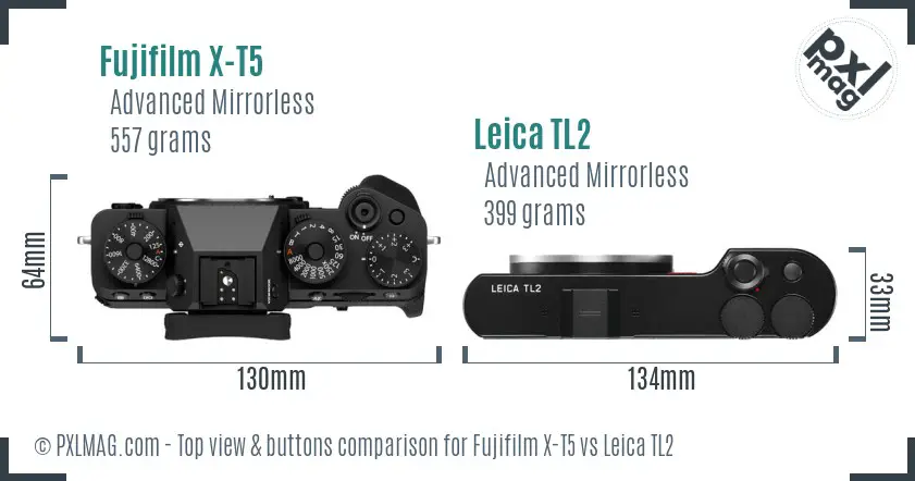 Fujifilm X-T5 vs Leica TL2 top view buttons comparison