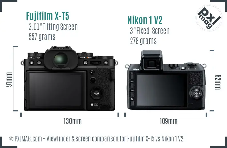 Fujifilm X-T5 vs Nikon 1 V2 Screen and Viewfinder comparison Fujifilm X-T5 vs Nikon 1 V2 Screen and Viewfinder comparison