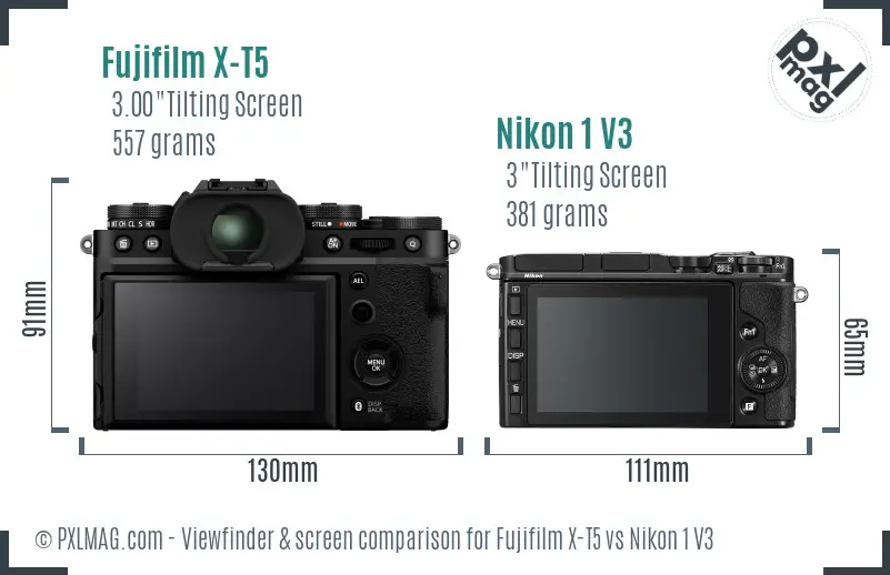 Fujifilm X-T5 vs Nikon 1 V3 Screen and Viewfinder comparison