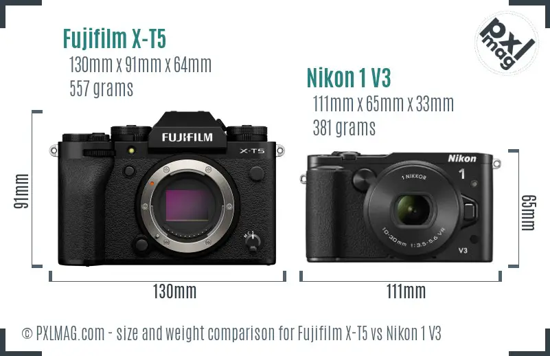 Fujifilm X-T5 vs Nikon 1 V3 size comparison