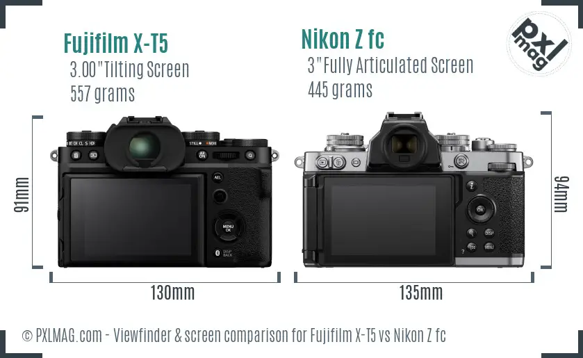 Fujifilm X-T5 vs Nikon Z fc Screen and Viewfinder comparison