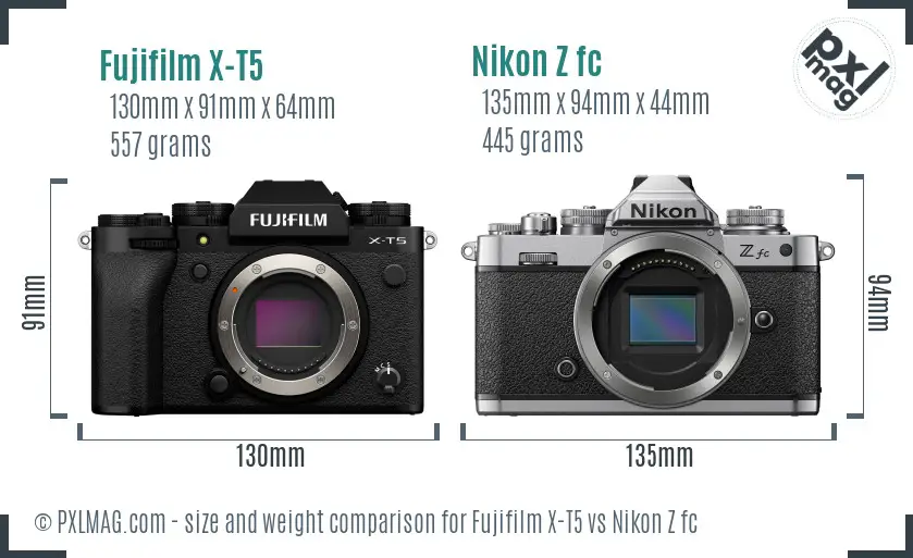 Fujifilm X-T5 vs Nikon Z fc size comparison