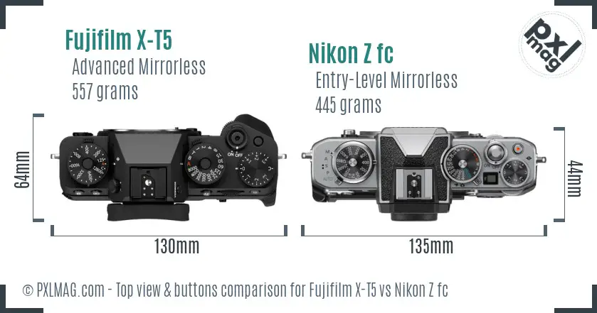 Fujifilm X-T5 vs Nikon Z fc top view buttons comparison