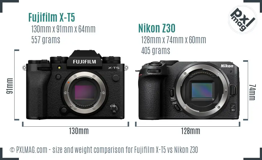 Fujifilm X-T5 vs Nikon Z30 size comparison