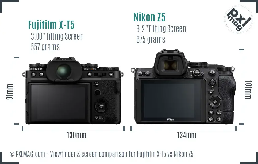 Fujifilm X-T5 vs Nikon Z5 Screen and Viewfinder comparison