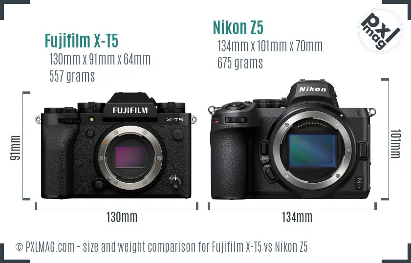Fujifilm X-T5 vs Nikon Z5 size comparison