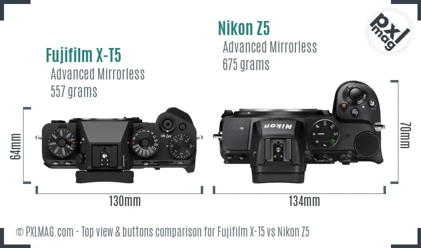 Fujifilm X-T5 vs Nikon Z5 top view buttons comparison