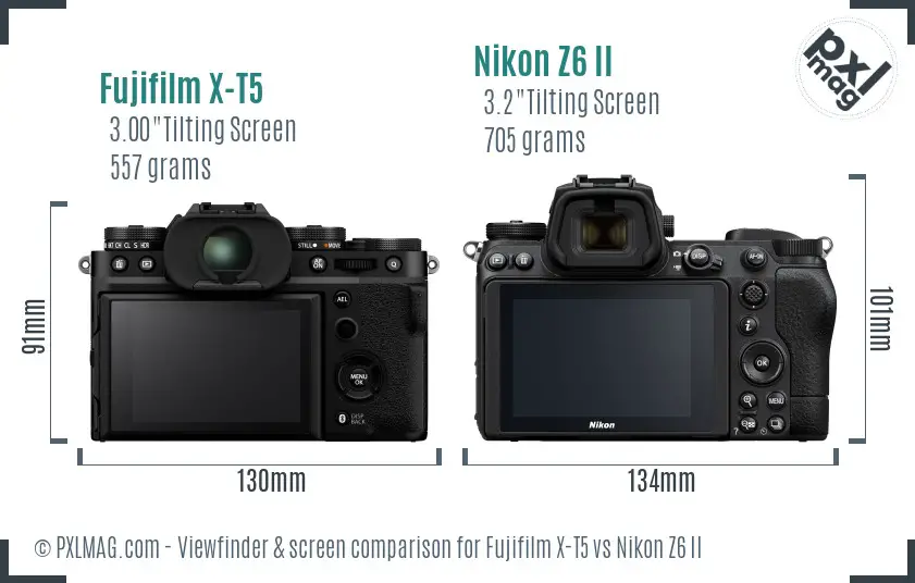 Fujifilm X-T5 vs Nikon Z6 II Screen and Viewfinder comparison