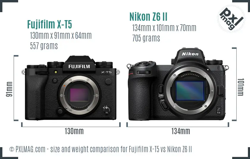 Fujifilm X-T5 vs Nikon Z6 II size comparison