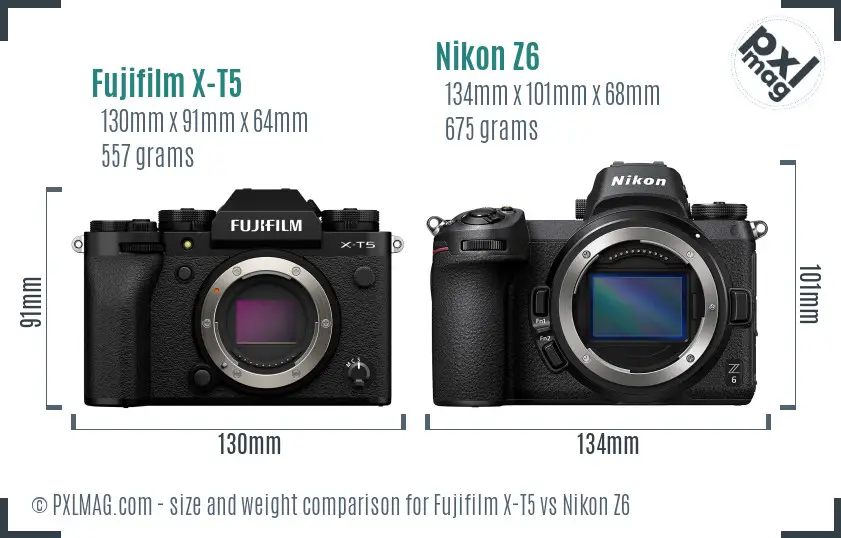 Fujifilm X-T5 vs Nikon Z6 size comparison