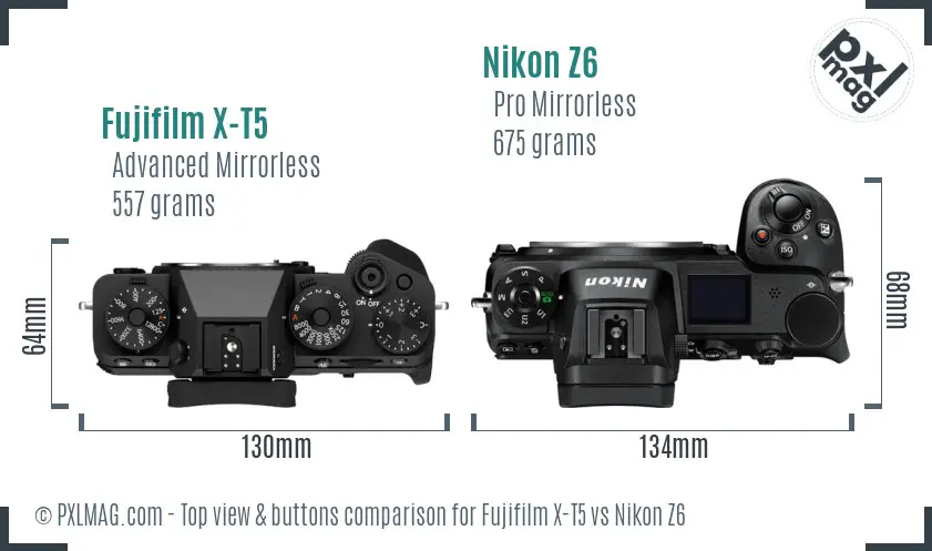 Fujifilm X-T5 vs Nikon Z6 top view buttons comparison