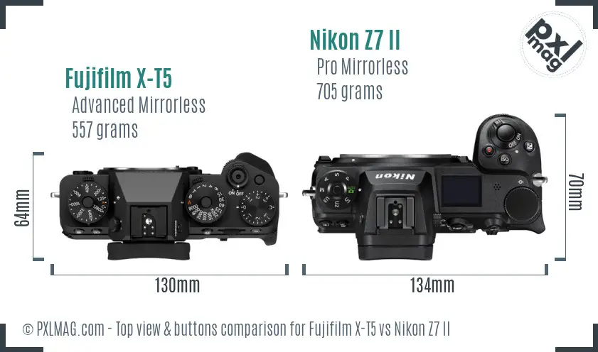 Fujifilm X-T5 vs Nikon Z7 II top view buttons comparison