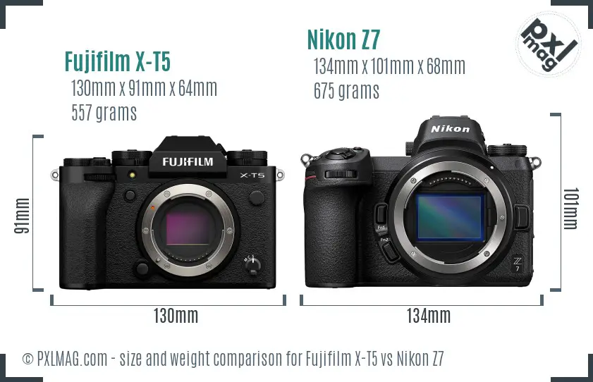 Fujifilm X-T5 vs Nikon Z7 size comparison