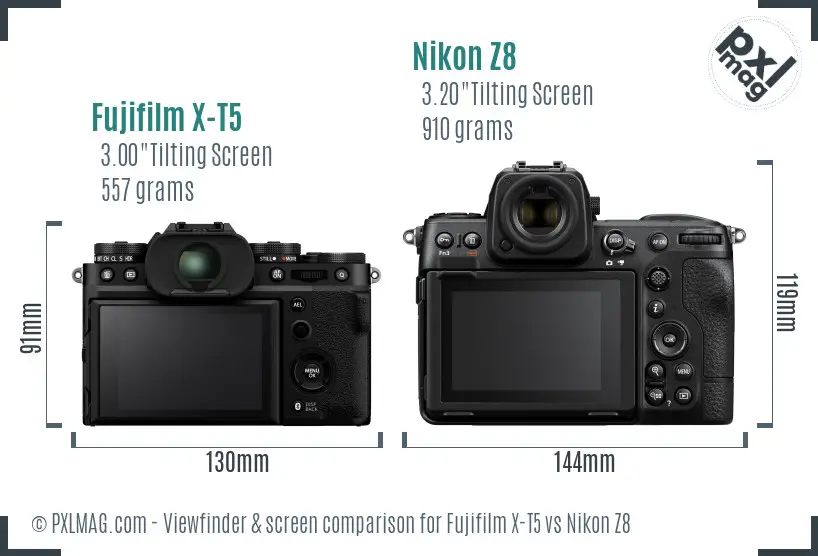 Fujifilm X-T5 vs Nikon Z8 Screen and Viewfinder comparison