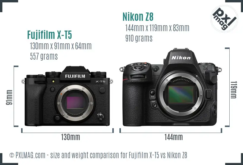 Fujifilm X-T5 vs Nikon Z8 size comparison