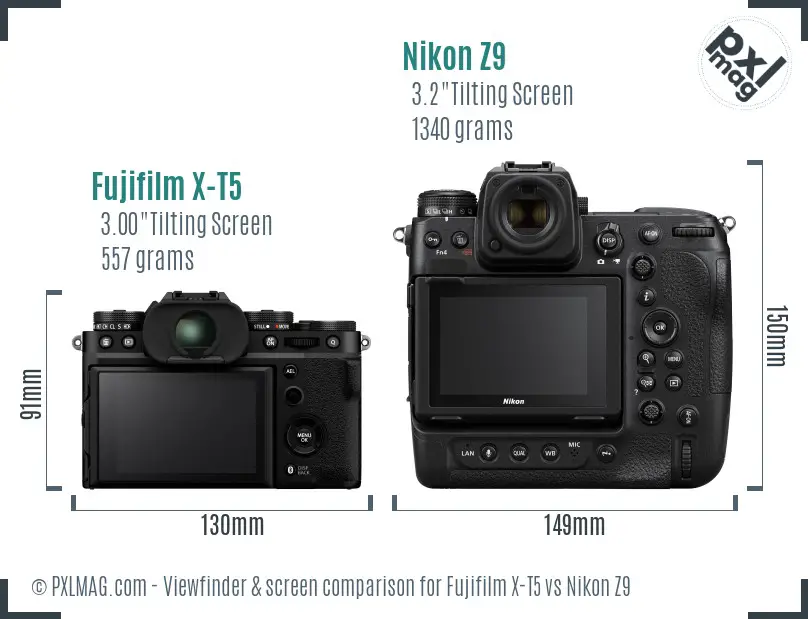 Fujifilm X-T5 vs Nikon Z9 Screen and Viewfinder comparison