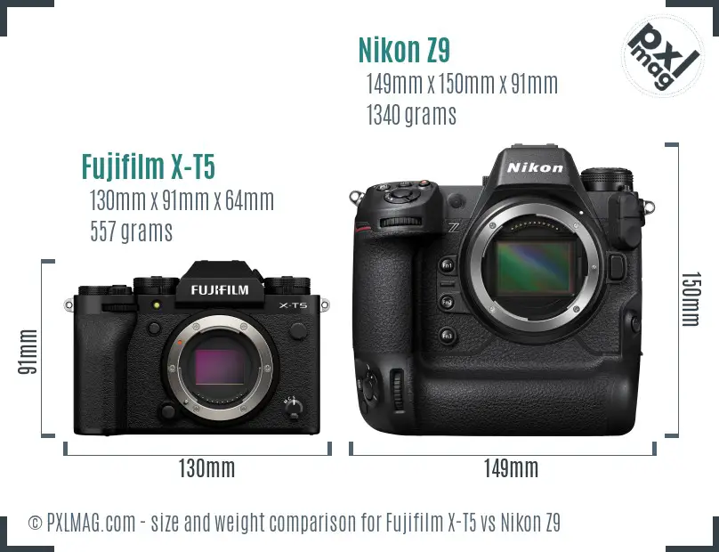 Fujifilm X-T5 vs Nikon Z9 size comparison