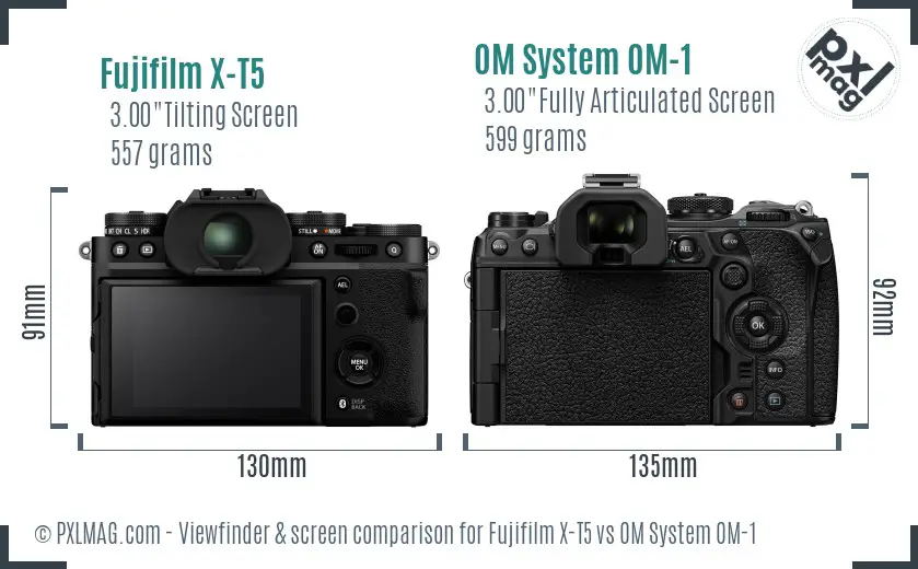 Fujifilm X-T5 vs OM System OM-1 Screen and Viewfinder comparison