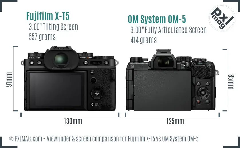 Fujifilm X-T5 vs OM System OM-5 Screen and Viewfinder comparison
