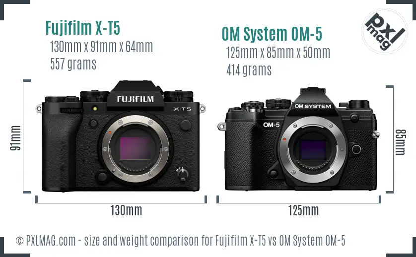 Fujifilm X-T5 vs OM System OM-5 size comparison