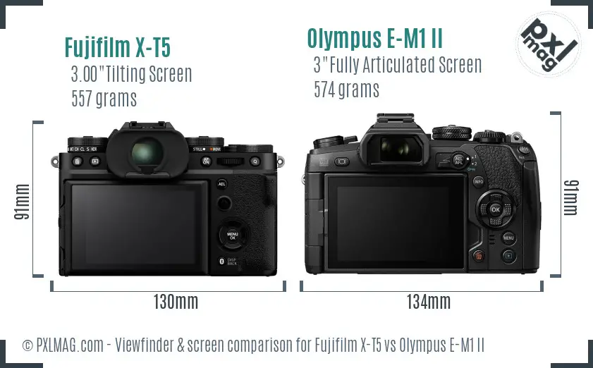 Fujifilm X-T5 vs Olympus E-M1 II Screen and Viewfinder comparison