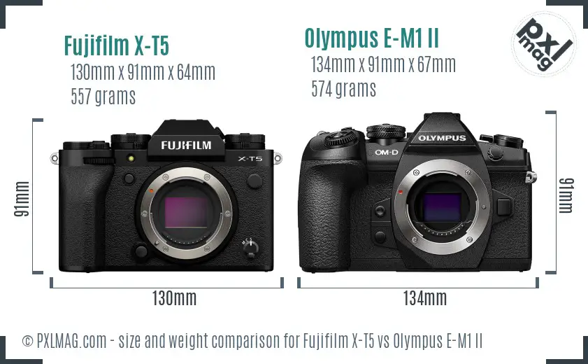 Fujifilm X-T5 vs Olympus E-M1 II size comparison