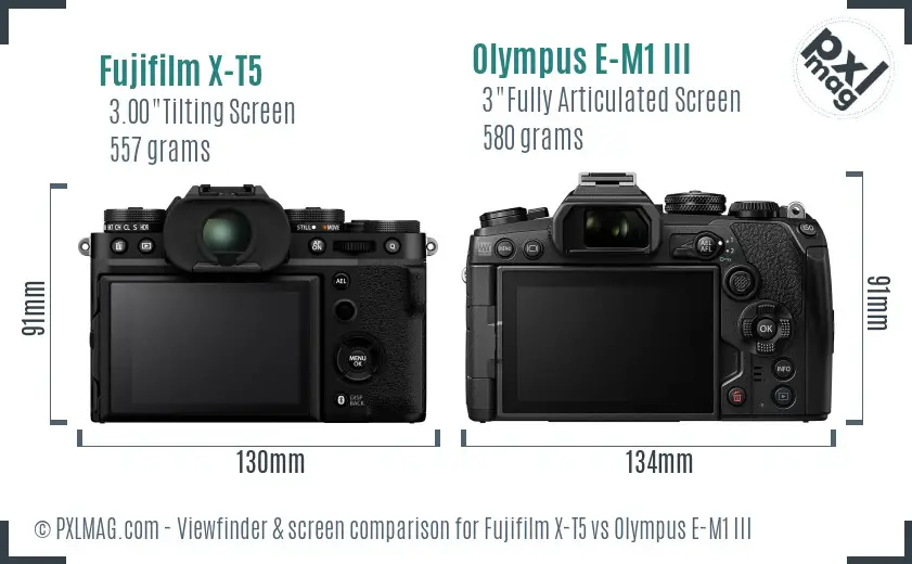 Fujifilm X-T5 vs Olympus E-M1 III Screen and Viewfinder comparison