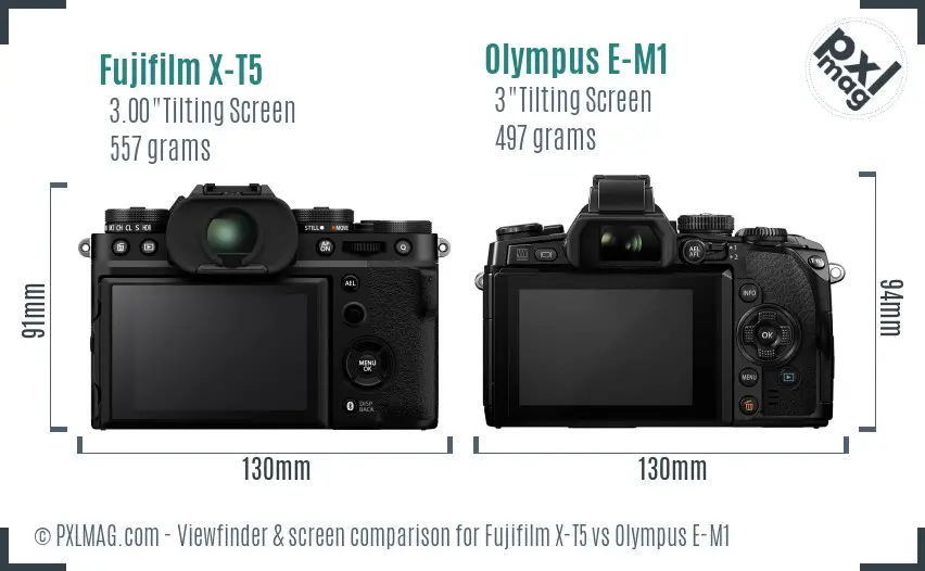 Fujifilm X-T5 vs Olympus E-M1 Screen and Viewfinder comparison