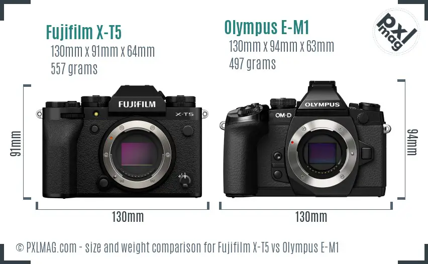 Fujifilm X-T5 vs Olympus E-M1 size comparison