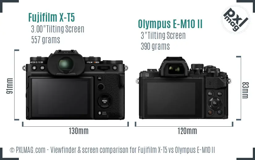 Fujifilm X-T5 vs Olympus E-M10 II Screen and Viewfinder comparison