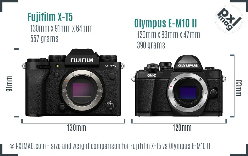 Fujifilm X-T5 vs Olympus E-M10 II size comparison