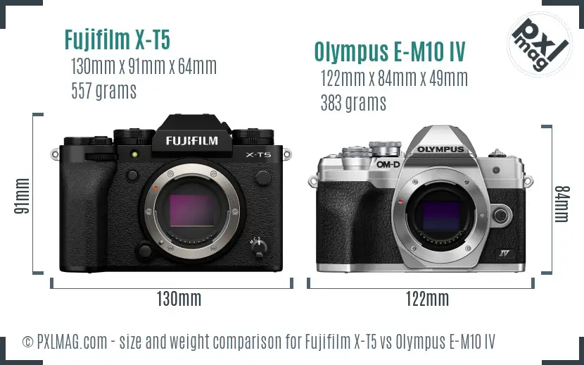 Fujifilm X-T5 vs Olympus E-M10 IV size comparison