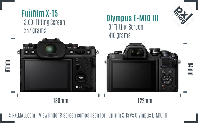 Fujifilm X-T5 vs Olympus E-M10 III Screen and Viewfinder comparison