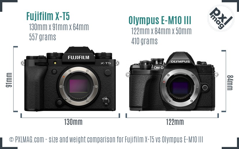 Fujifilm X-T5 vs Olympus E-M10 III size comparison