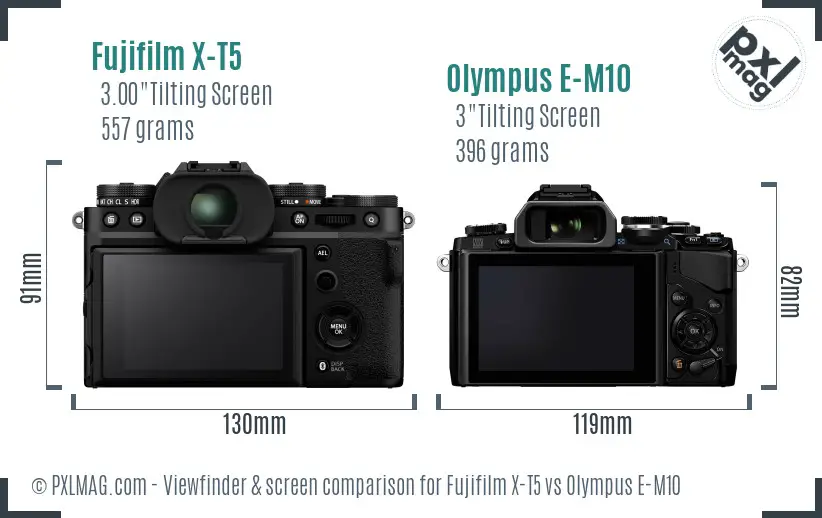 Fujifilm X-T5 vs Olympus E-M10 Screen and Viewfinder comparison