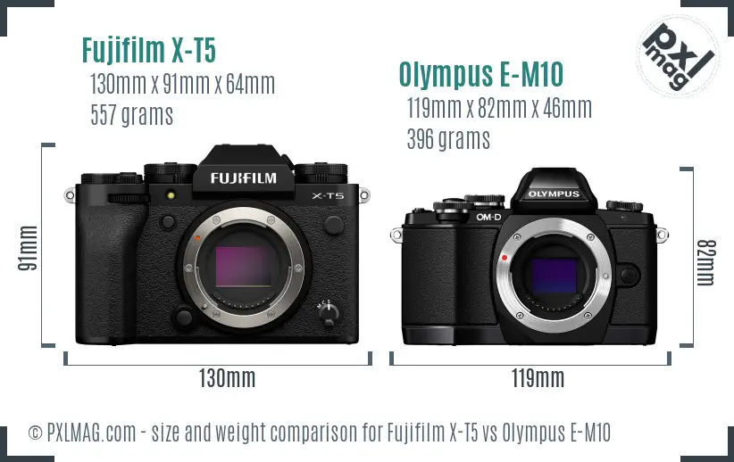 Fujifilm X-T5 vs Olympus E-M10 size comparison