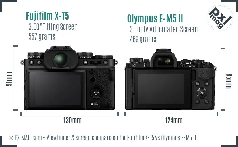 Fujifilm X-T5 vs Olympus E-M5 II Screen and Viewfinder comparison
