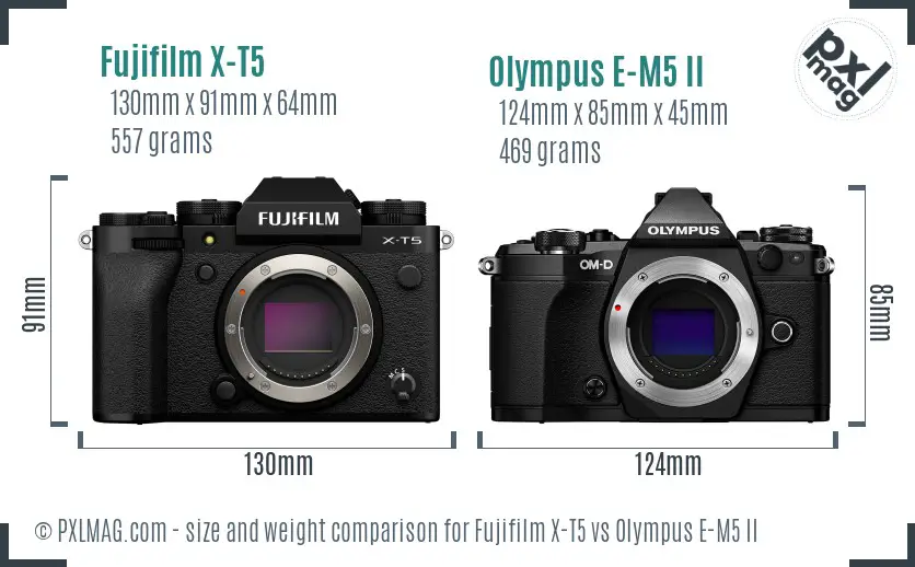Fujifilm X-T5 vs Olympus E-M5 II size comparison